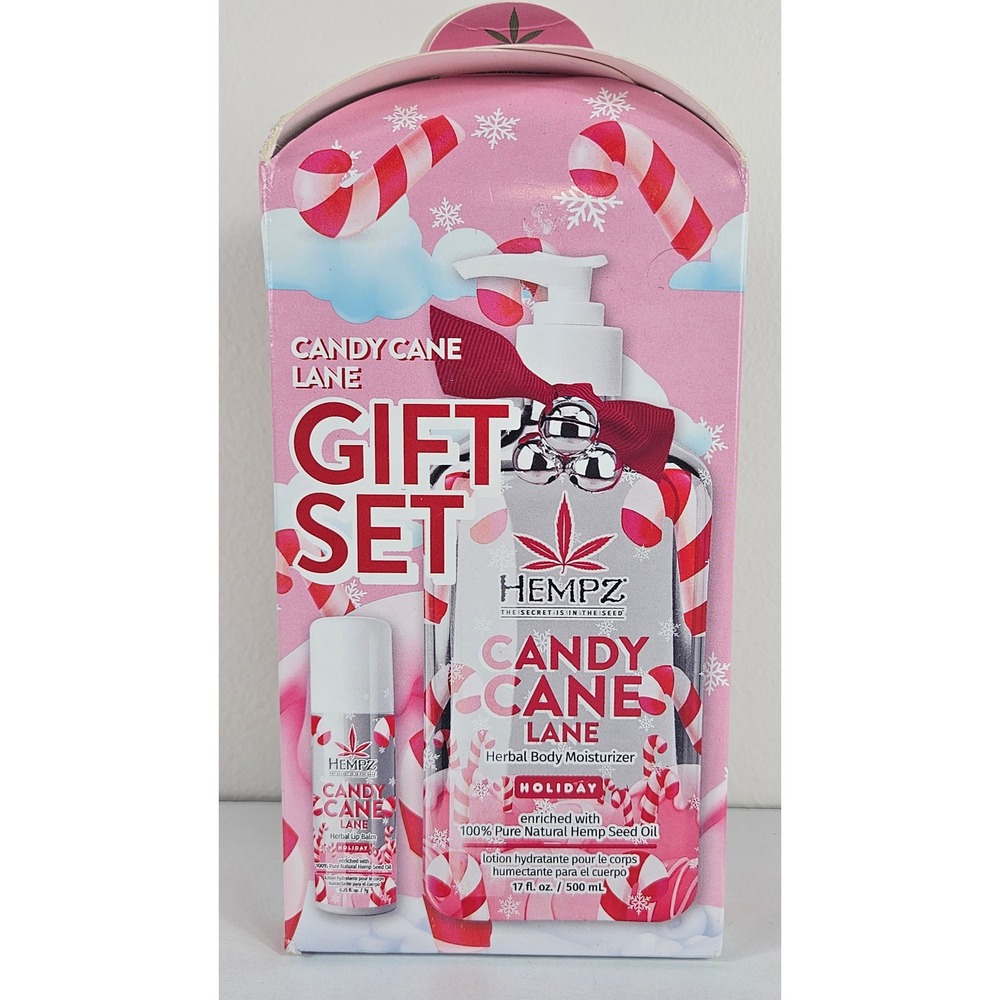 Hempz Candy Cane Lane Holiday Gift Set Herbal Body Moisturizer Lip Balm Duo